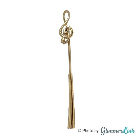 Vintage Treble Clef Musical Note Gold Tone Stick Pin - Picture 1 of 13